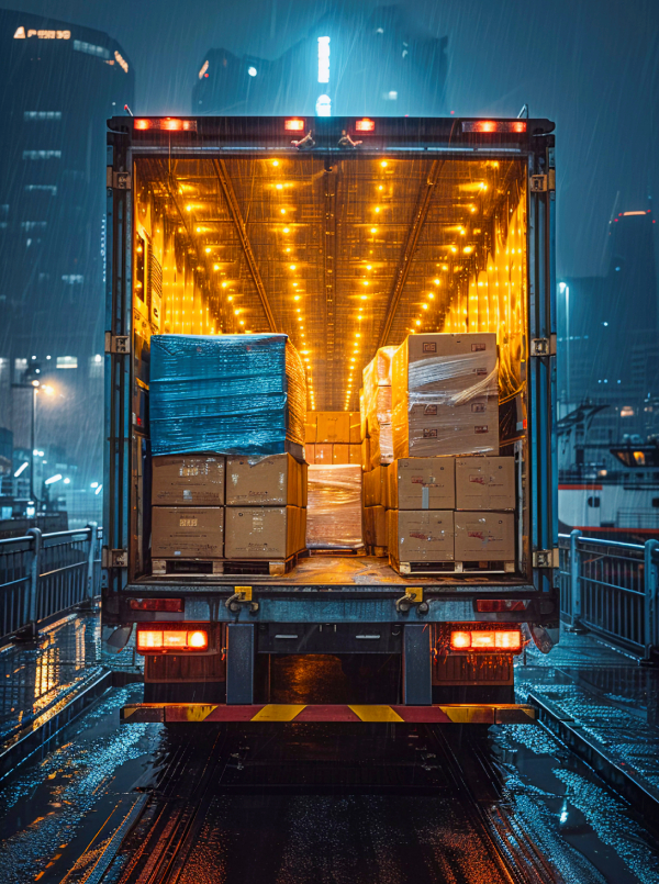 Logistics truck carrying cargo in Guwahati, India
